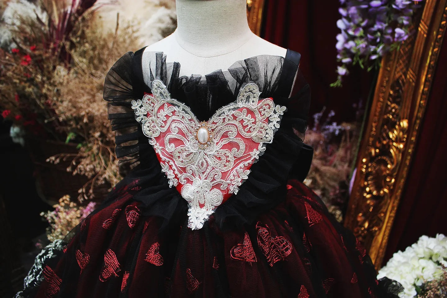 Ready-to-Ship ★ Queen of Hearts Red & Black Lace Set (Dress & Coat)