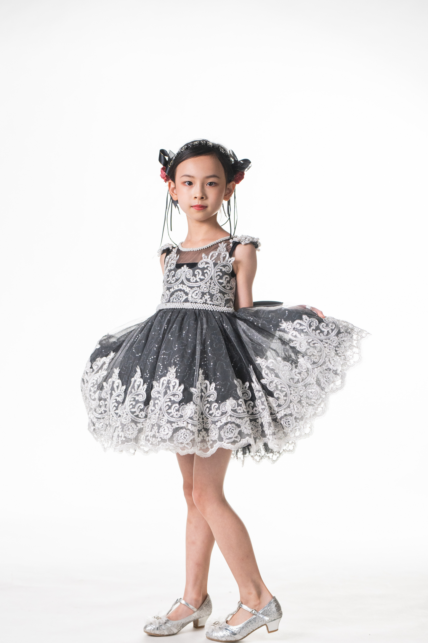 Black Swan - Black & Silver Lace Dress