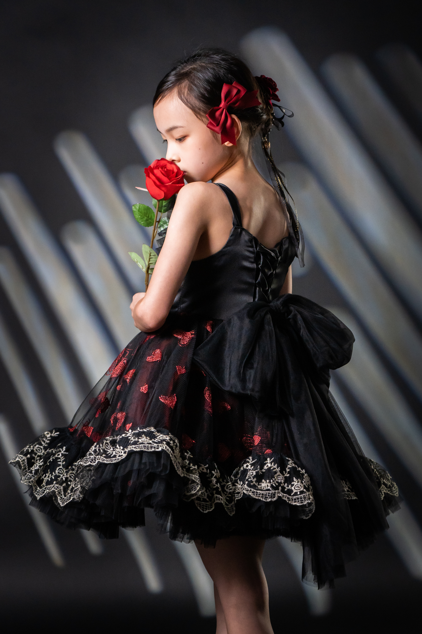 Ready-to-Ship ★ Gothic Heart Black & Red Heart Lace Dress