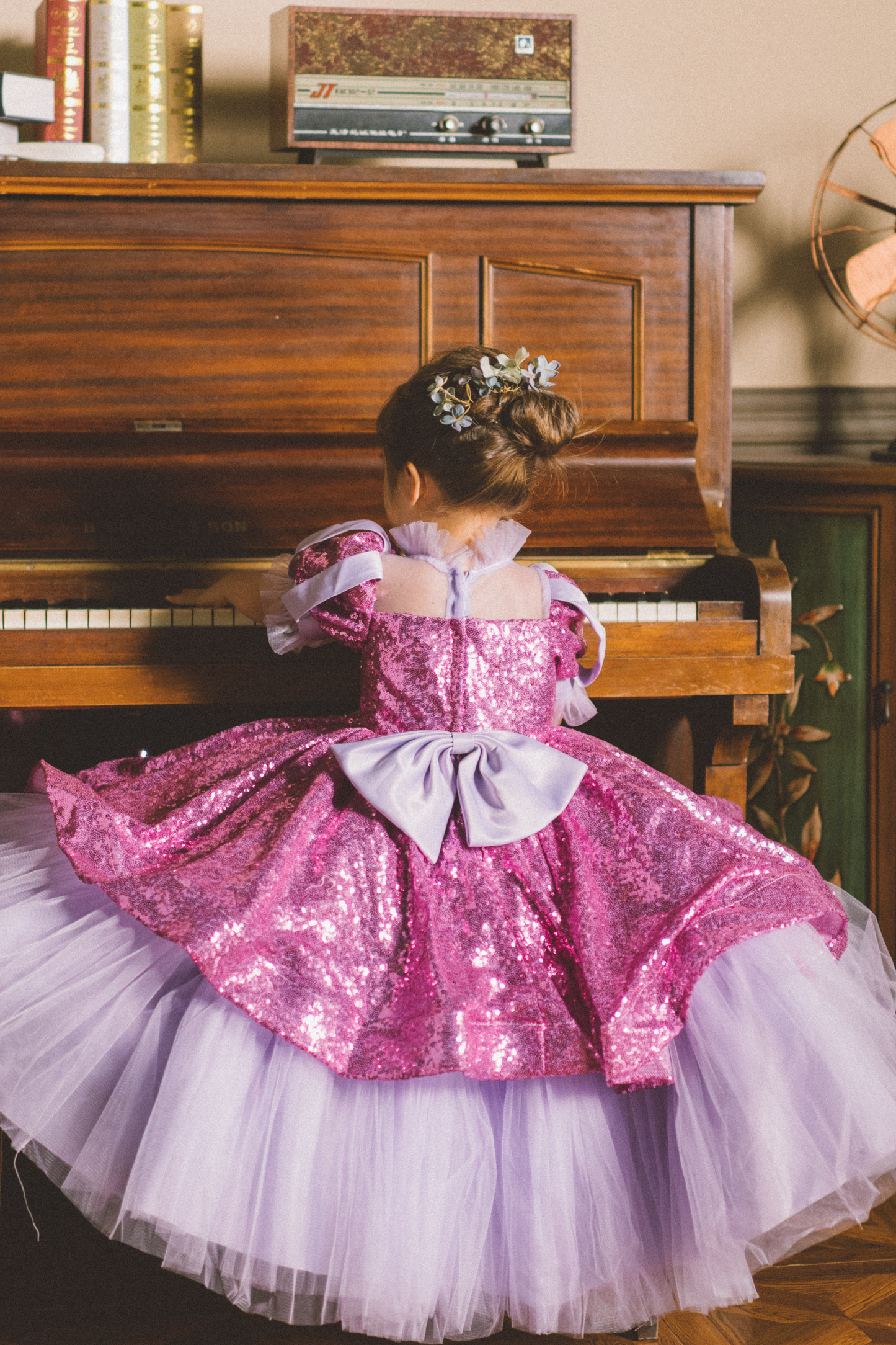 Rapunzel Purple & Pink Puff Sleeve Sequin Gown