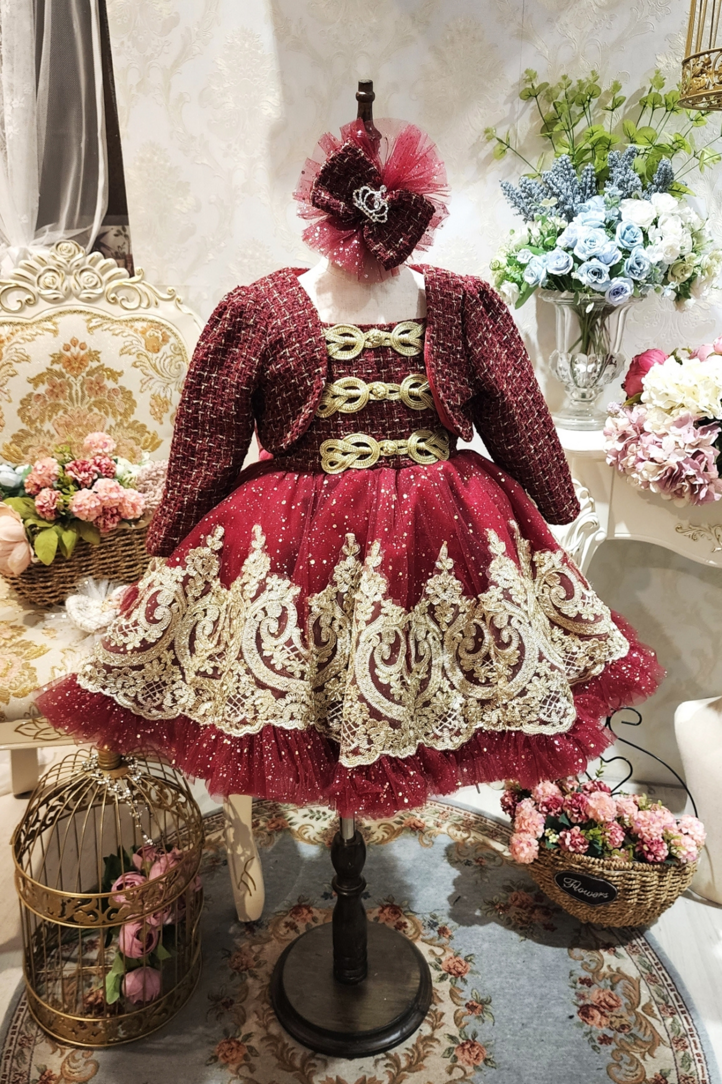 Wine Nutcracker Lurex Tweed & Glittery Mesh Headpiece
