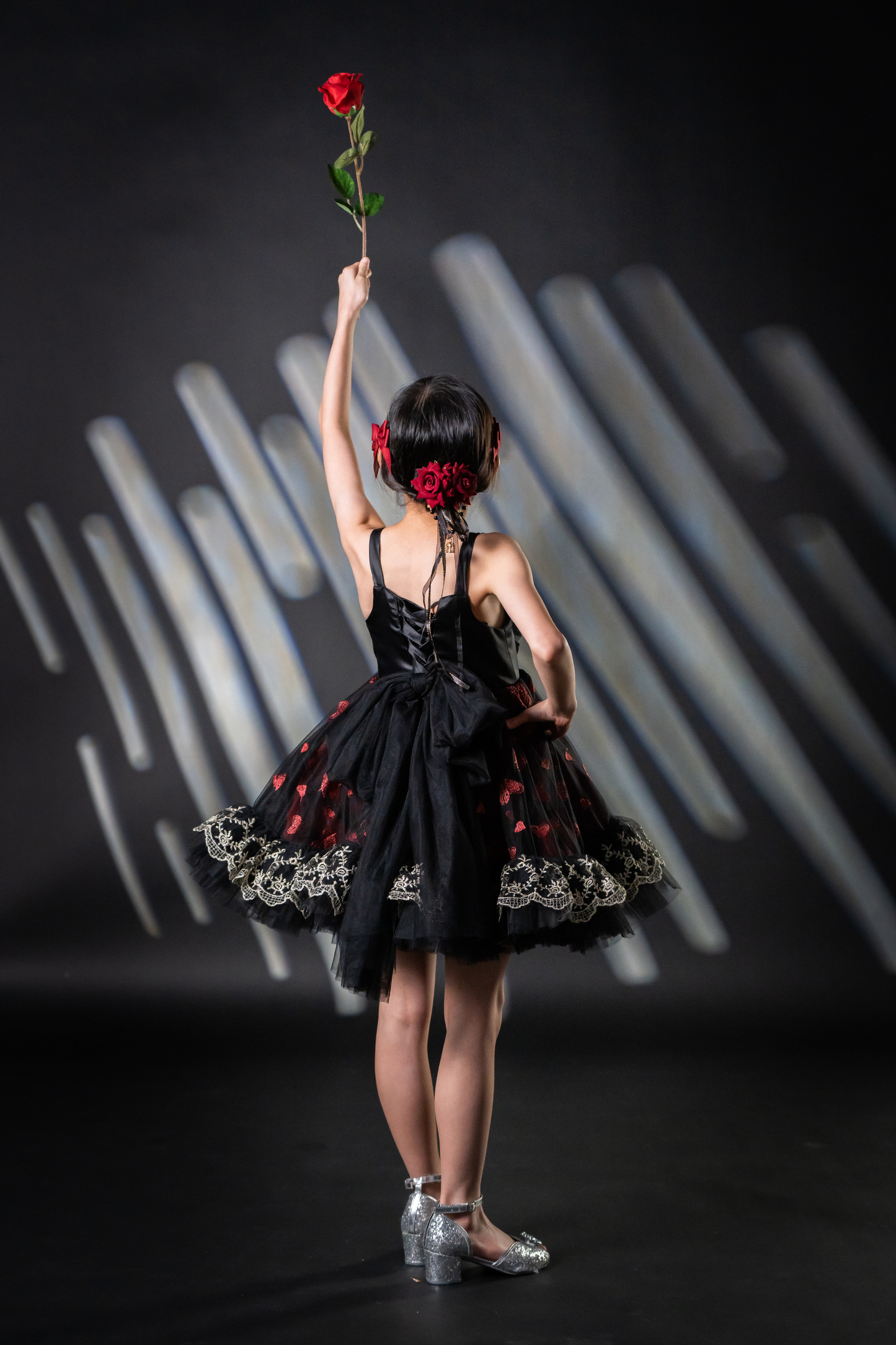Ready-to-Ship ★ Gothic Heart Black & Red Heart Lace Dress