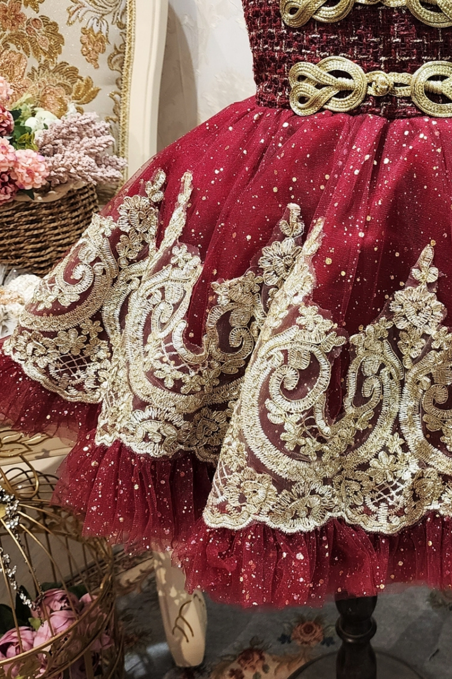 Wine Red Nutcracker Set (Dress + Jacket)