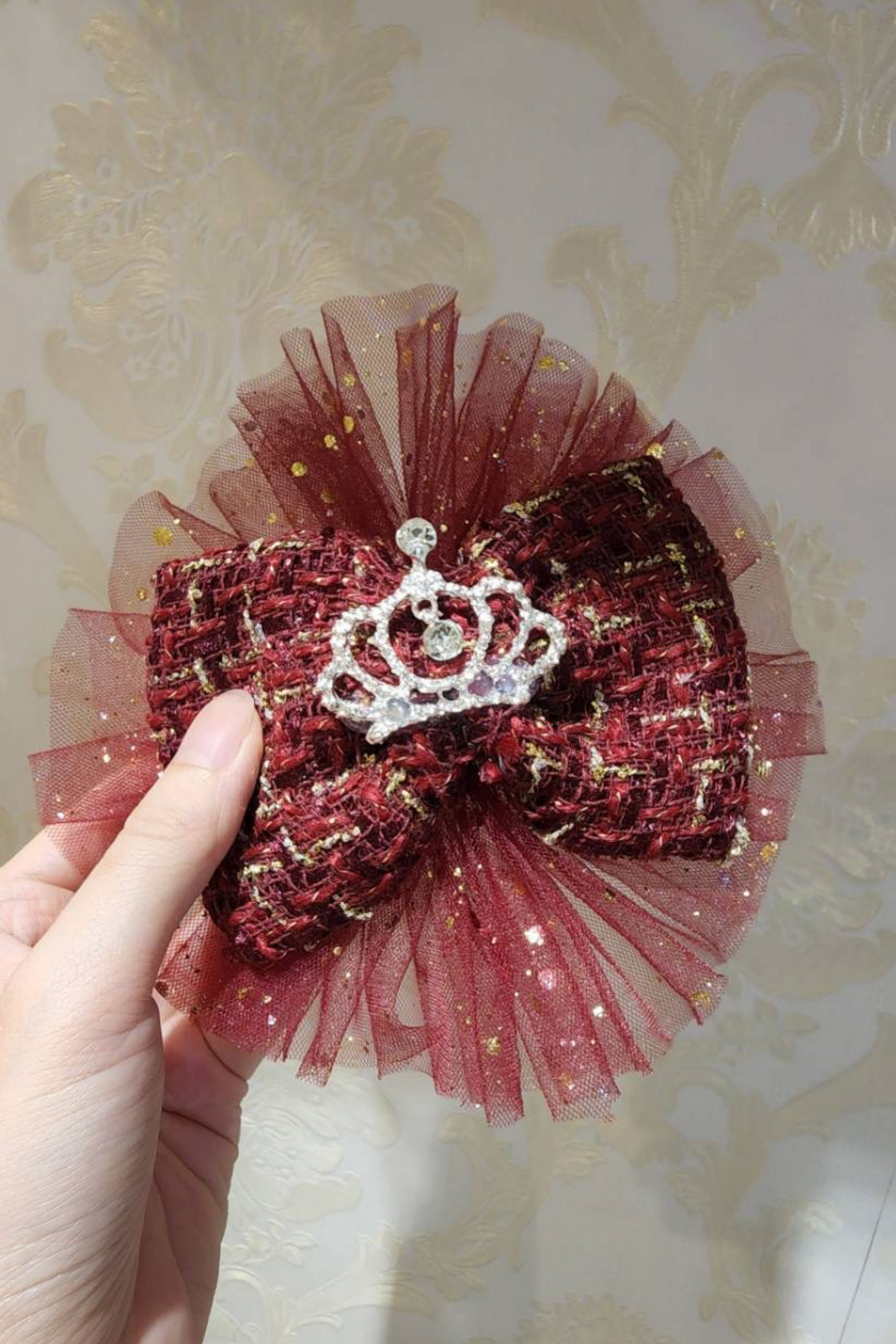 Wine Nutcracker Lurex Tweed & Glittery Mesh Headpiece