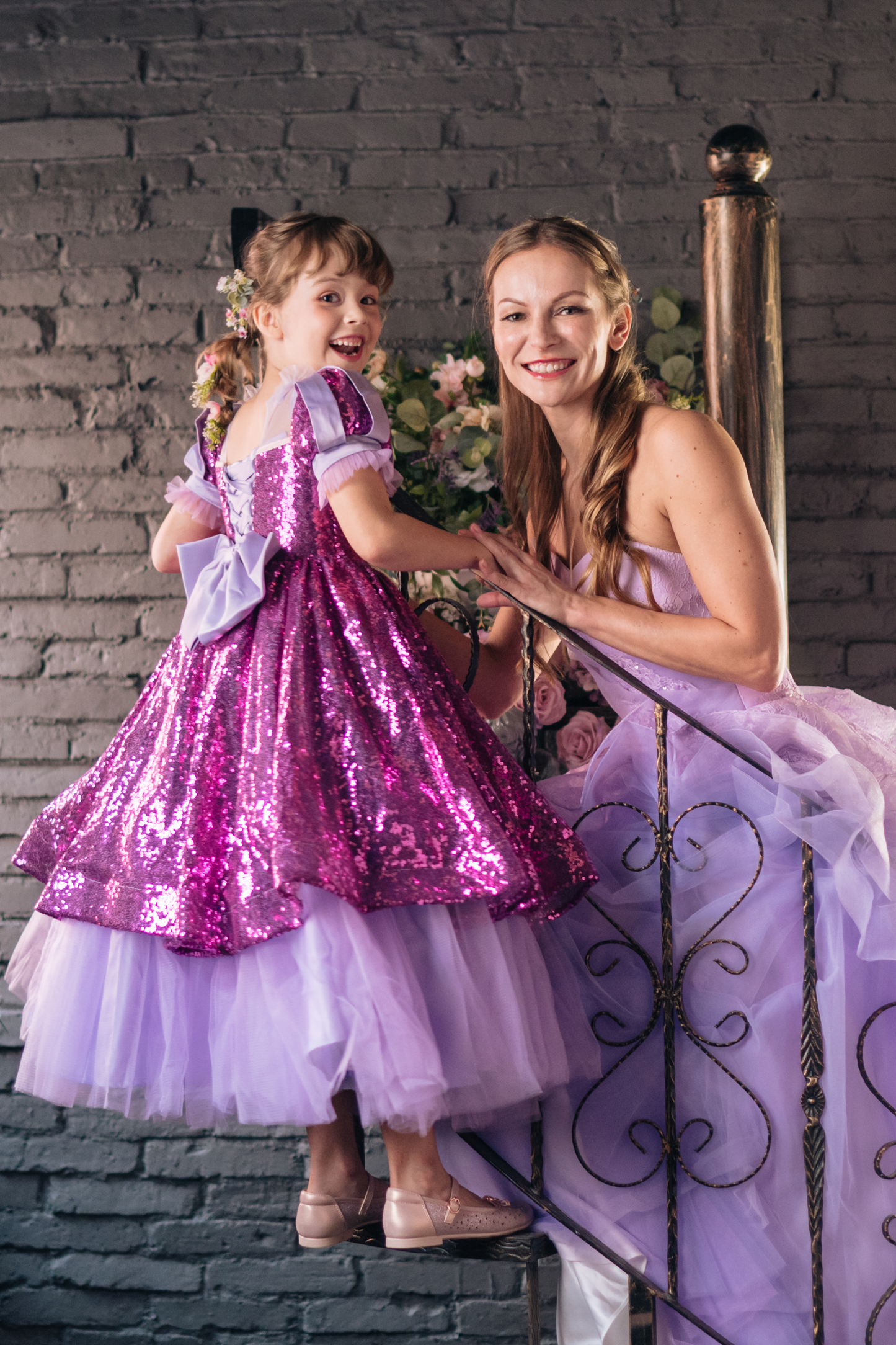 Rapunzel Purple & Pink Puff Sleeve Sequin Gown