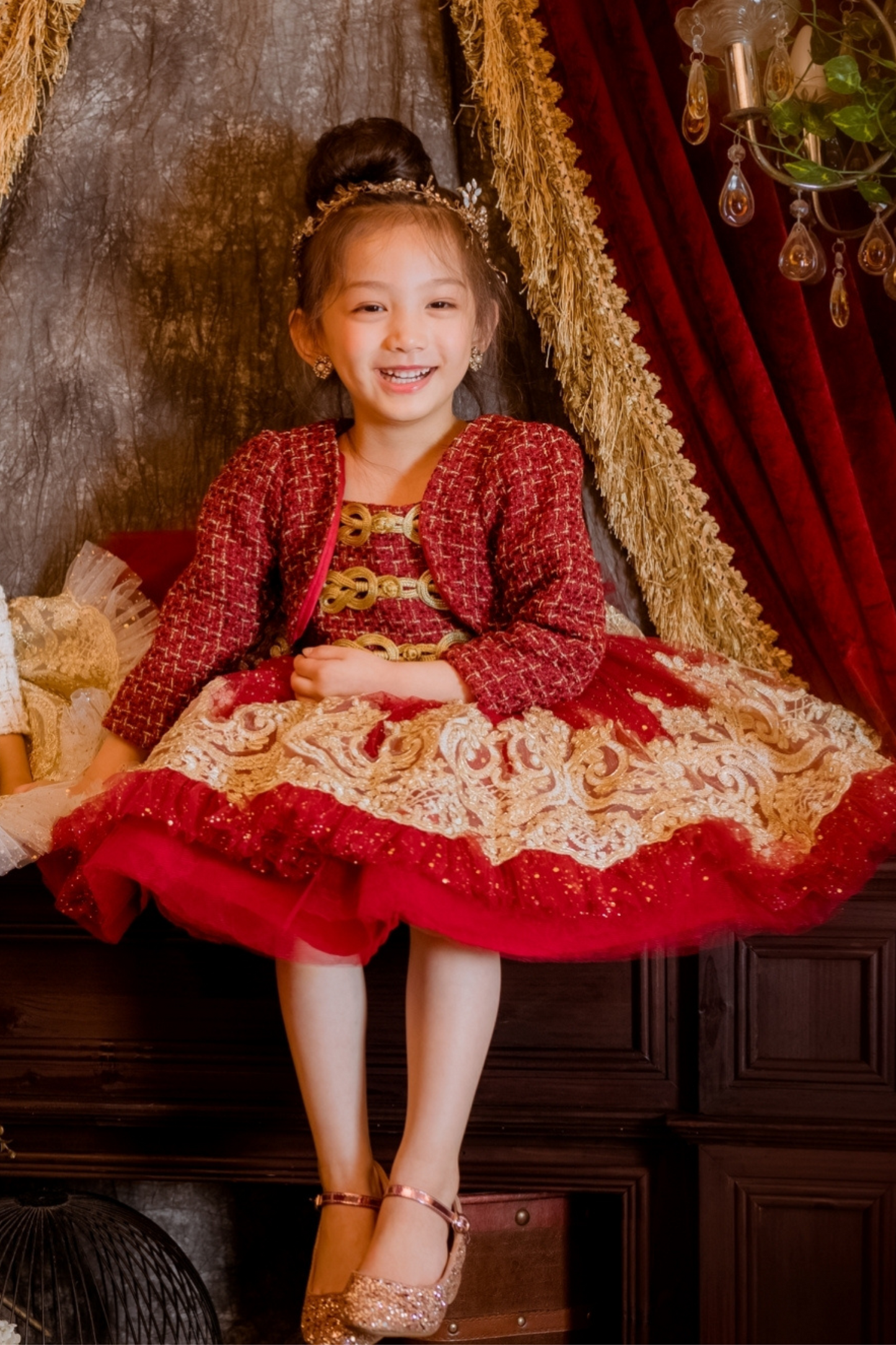 Wine Red Nutcracker Set (Dress + Jacket)