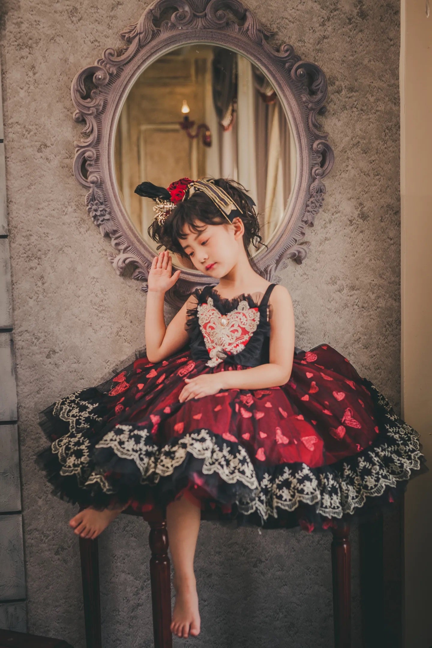 Ready-to-Ship ★ Queen of Hearts Red & Black Lace Set (Dress & Coat)