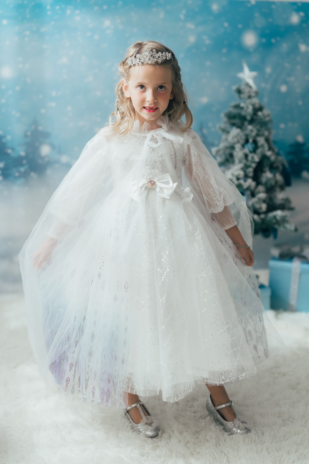 Elsa Ombre Ice Queen Gown with Pearl-embellished Cape