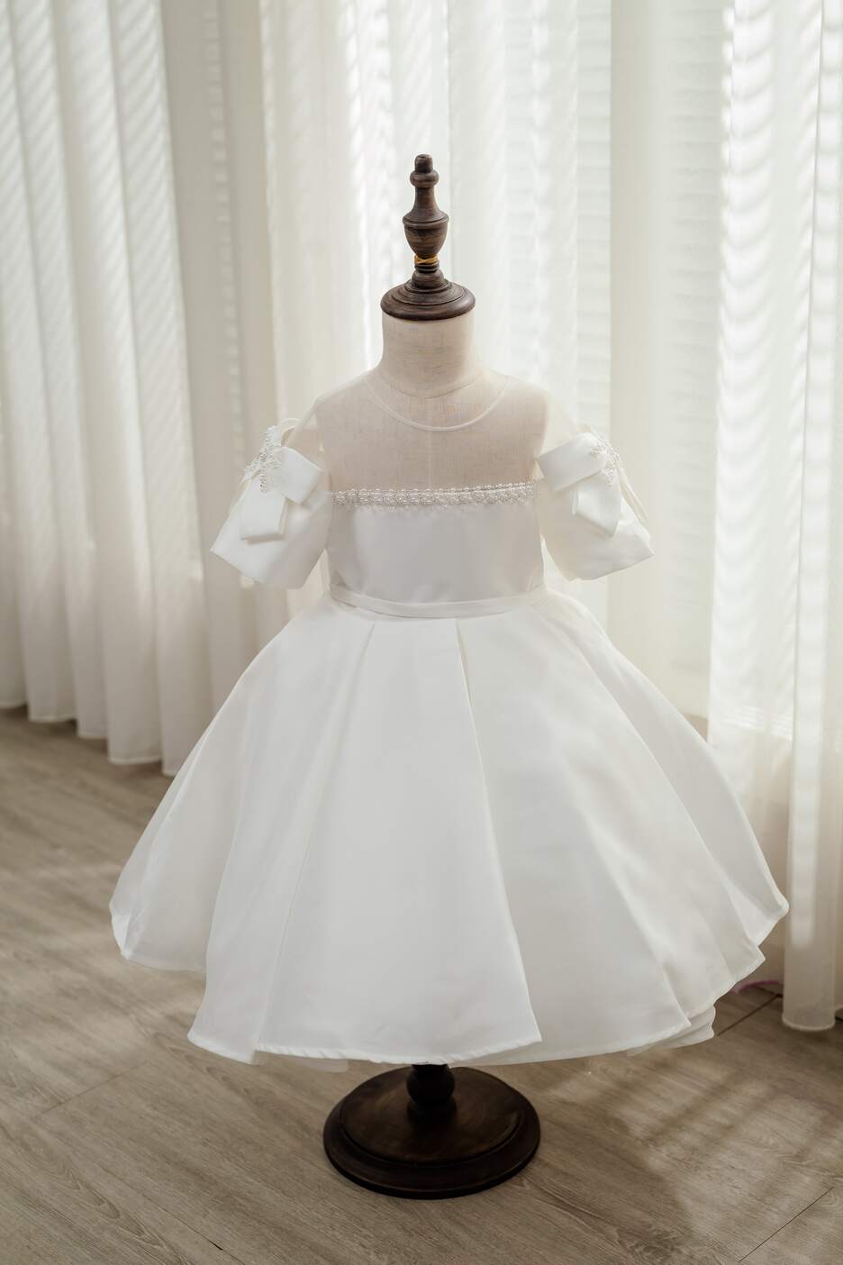 Sophia White Bow Satin Dress