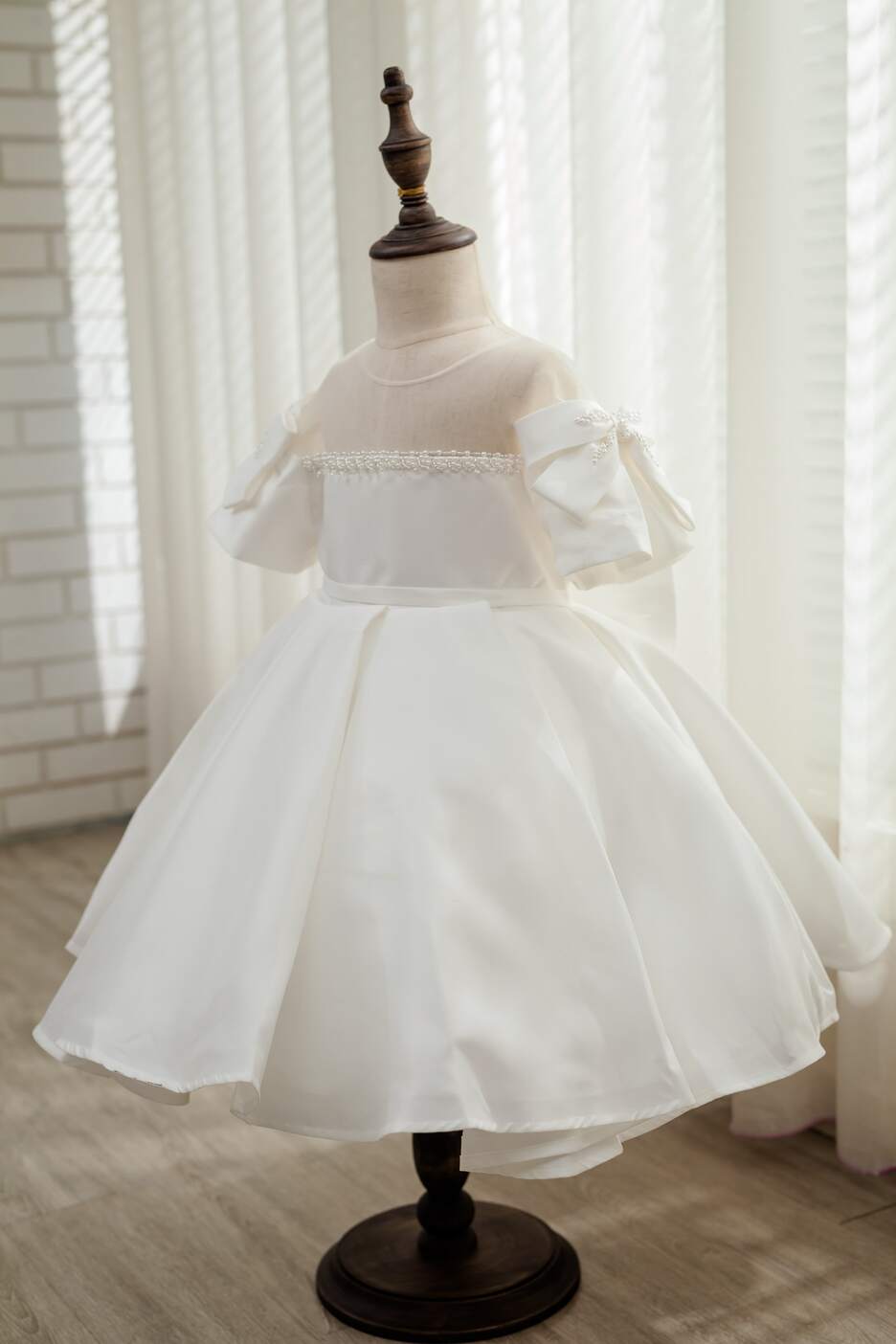 Sophia White Bow Satin Dress