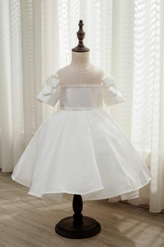 Sophia White Bow Satin Dress