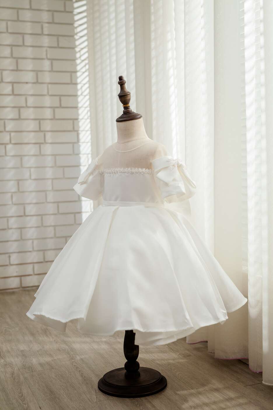 Sophia White Bow Satin Dress