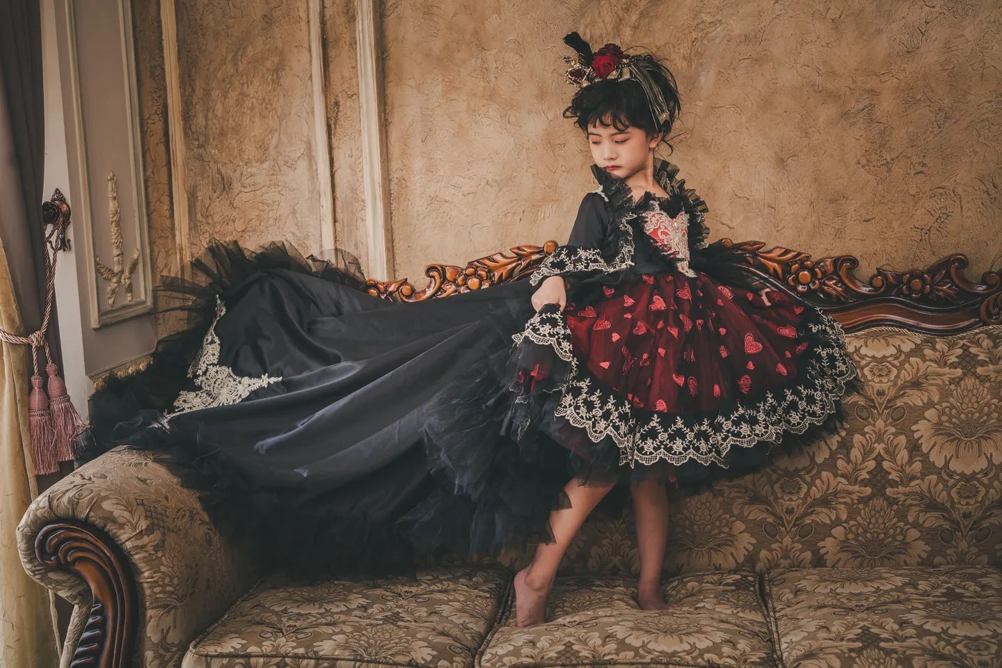 Ready-to-Ship ★ Queen of Hearts Red & Black Lace Set (Dress & Coat)
