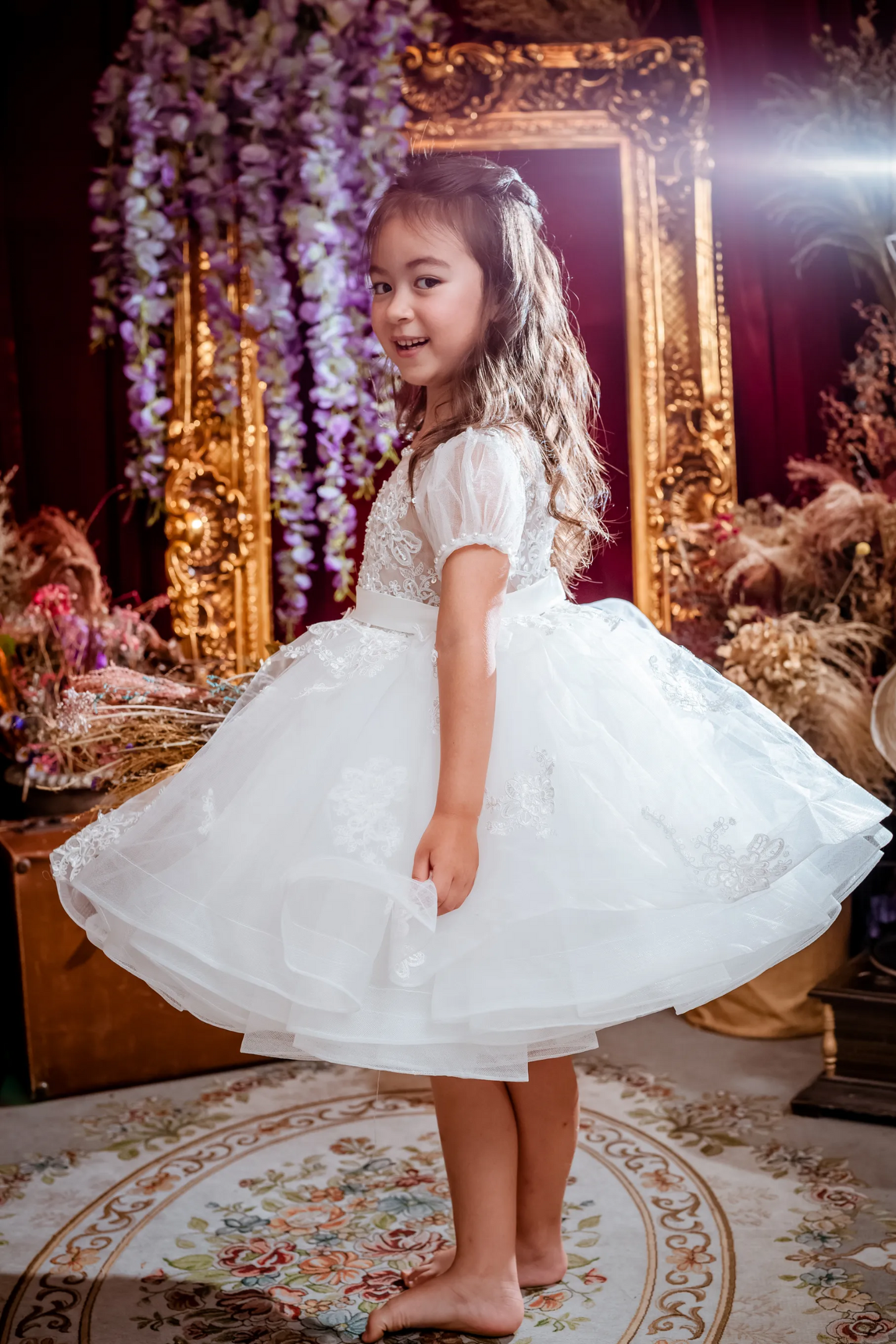 Ready-to-Ship ★ Charlotte - Hand-embroidered Puff Sleeves White Lace Gown