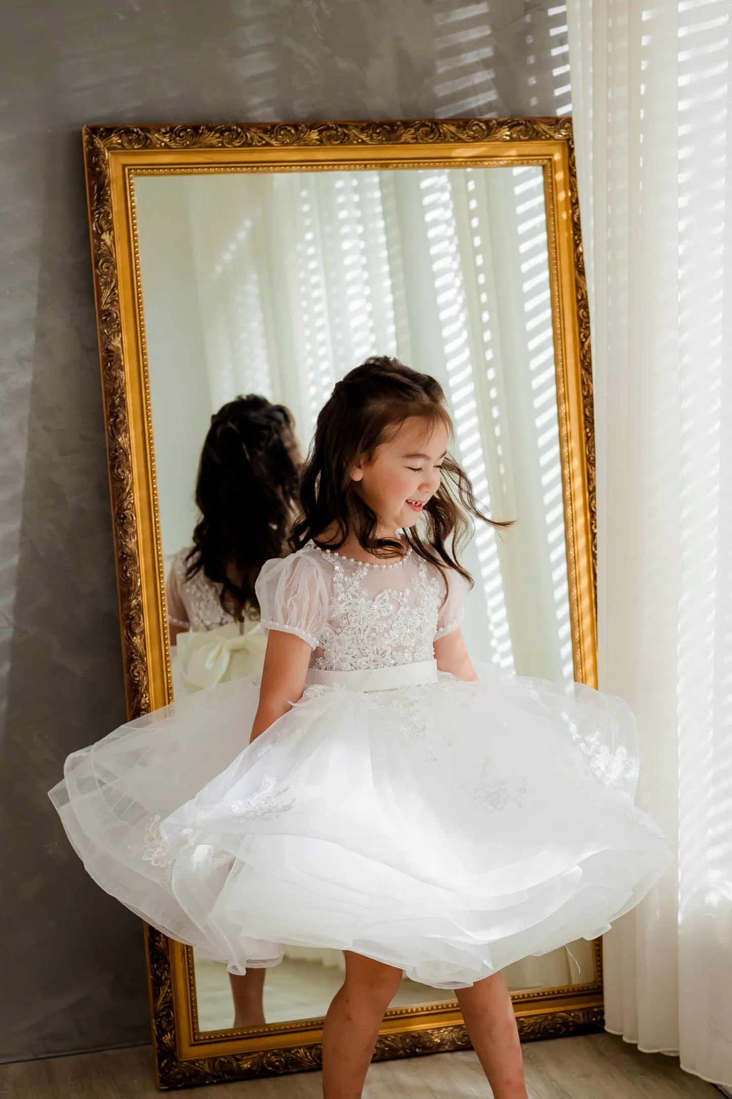 Ready-to-Ship ★ Charlotte - Hand-embroidered Puff Sleeves White Lace Gown