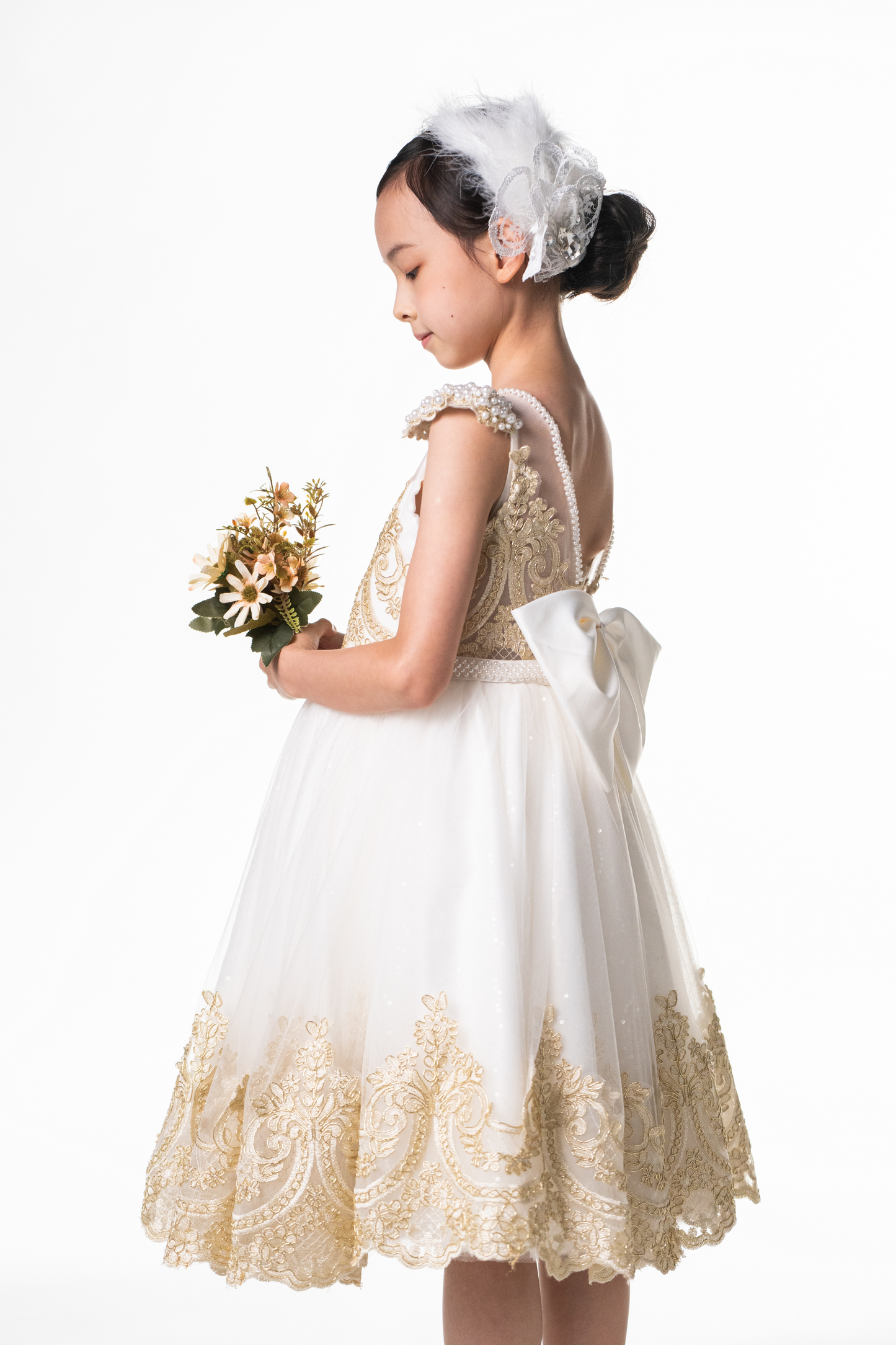 Ready-to-Ship ★ White Swan Gold Lace Dress