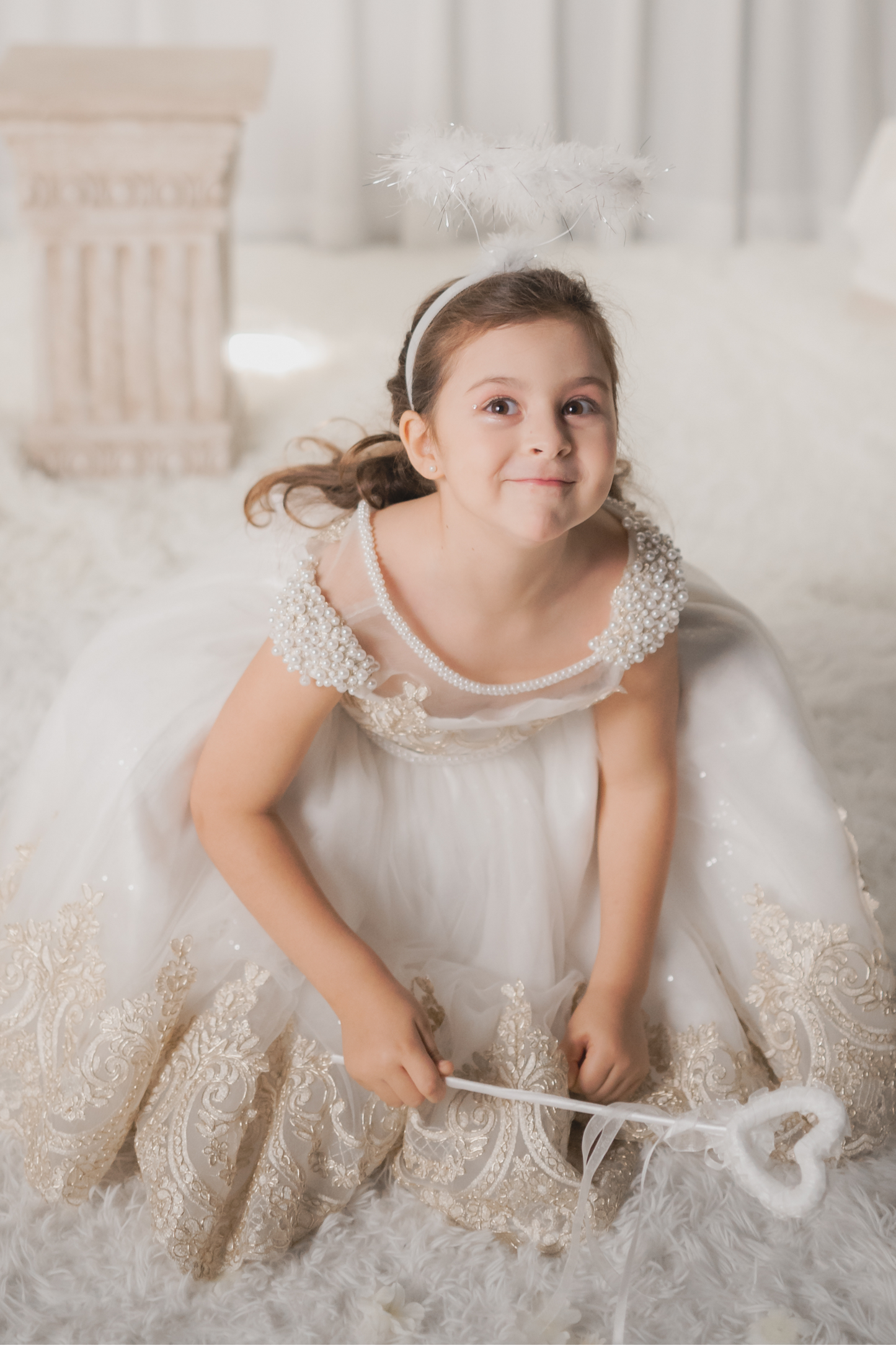 Ready-to-Ship ★ White Swan Gold Lace Dress