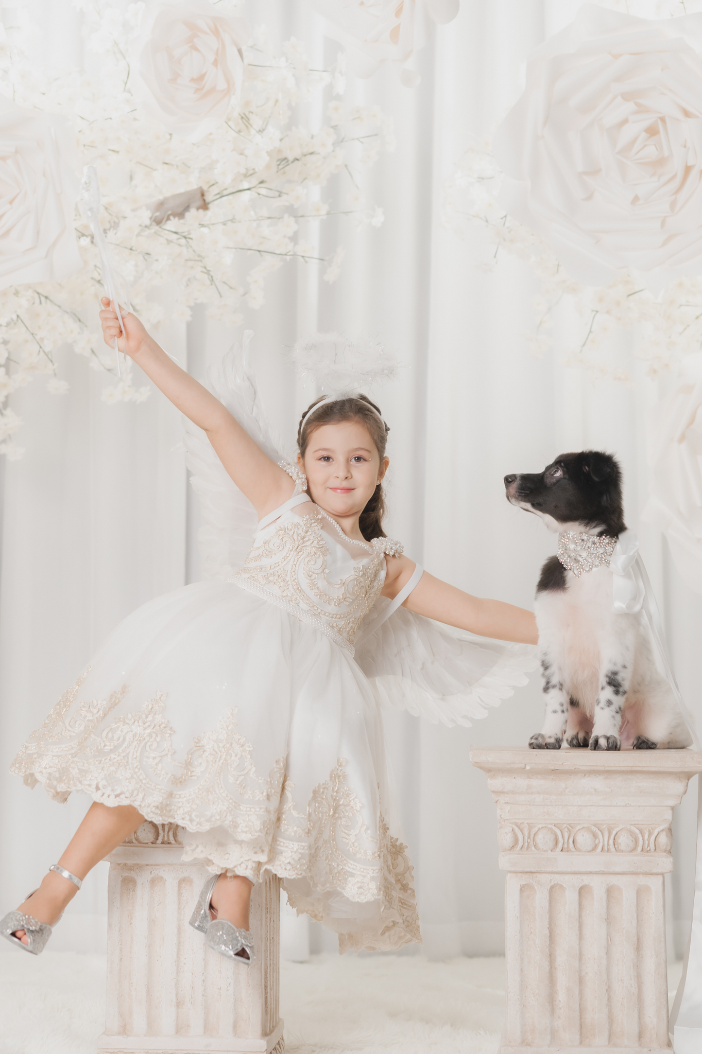 Ready-to-Ship ★ White Swan Gold Lace Dress