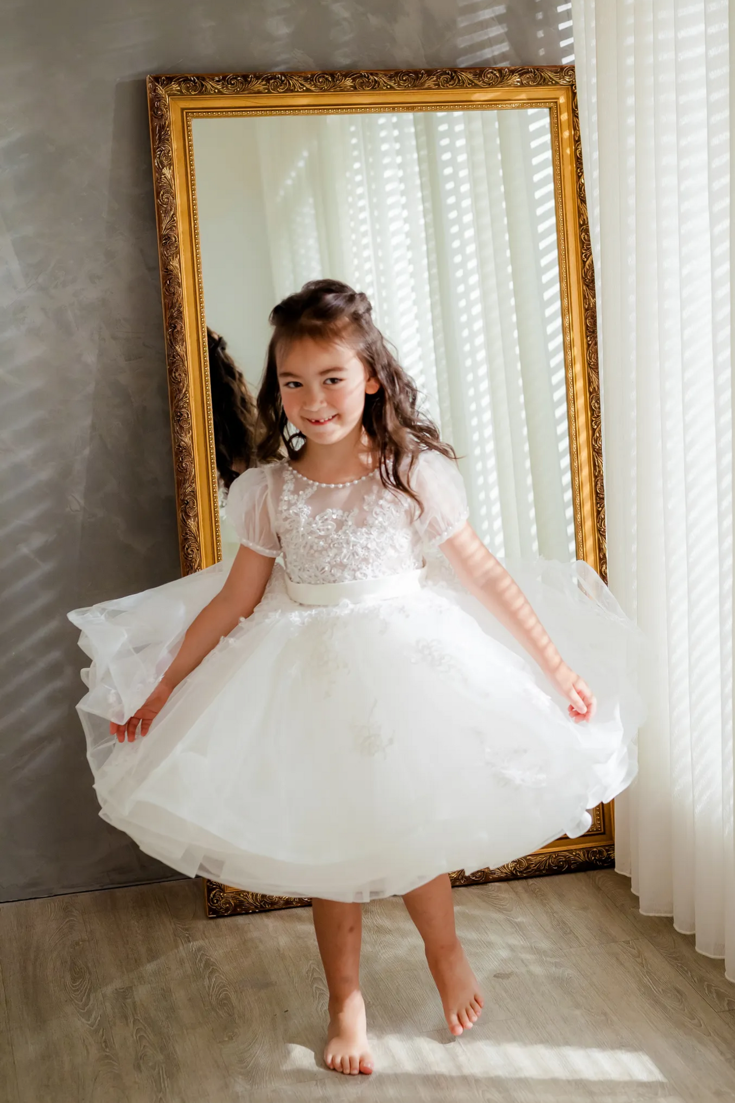 Ready-to-Ship ★ Charlotte - Hand-embroidered Puff Sleeves White Lace Gown