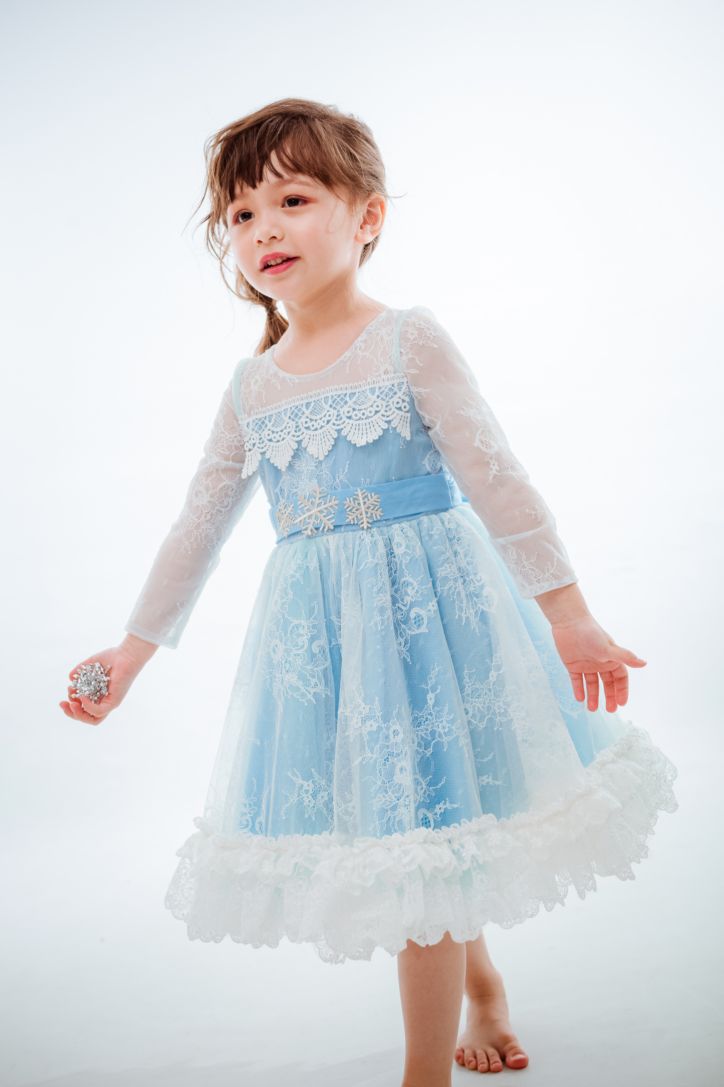 Blue Elsa Long Sleeves Lace Dress
