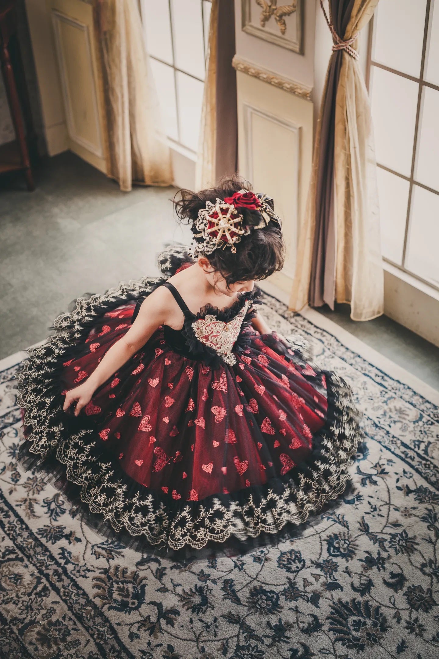 Ready-to-Ship ★ Queen of Hearts Red & Black Lace Set (Dress & Coat)
