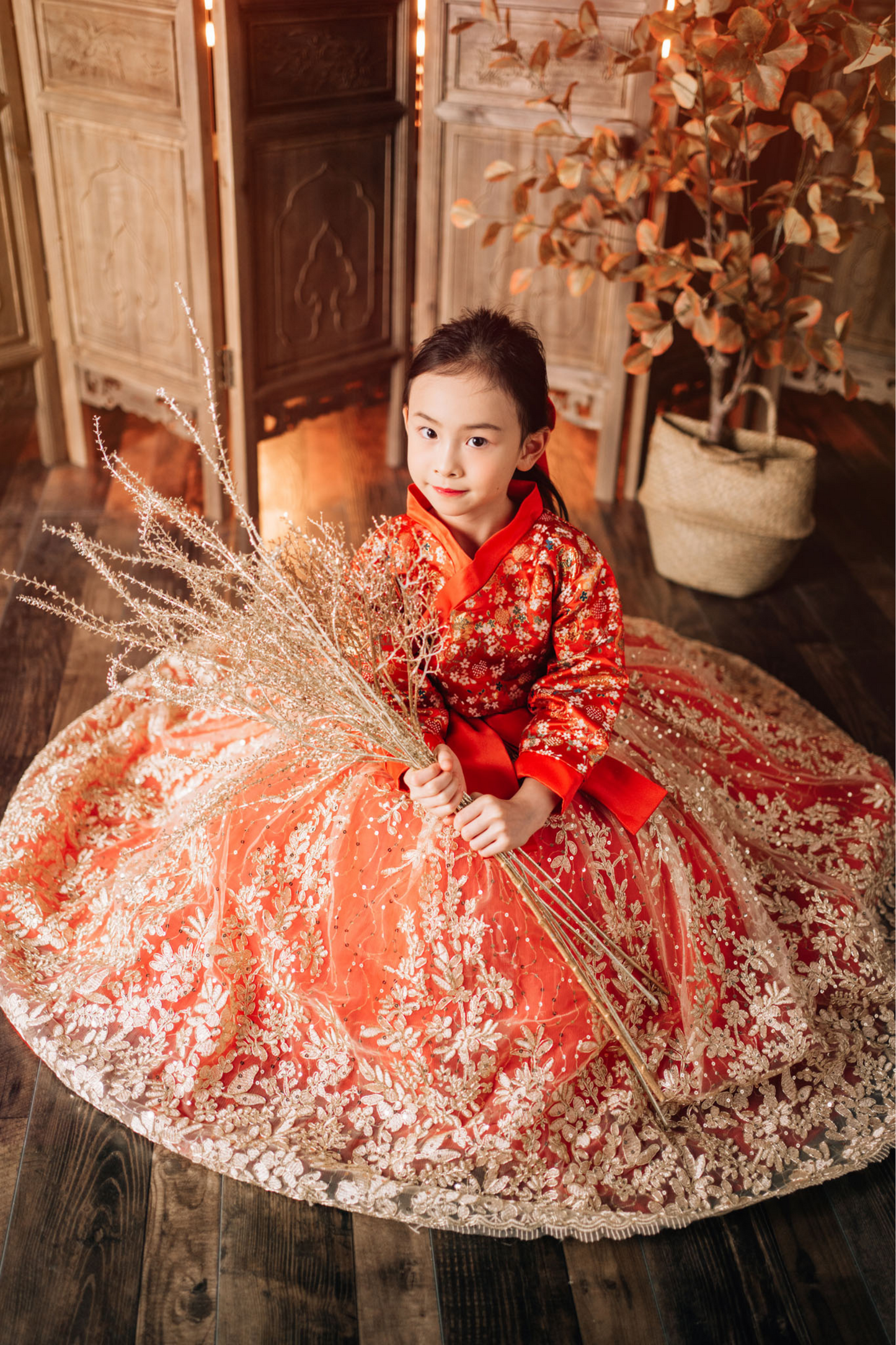 (SOLD OUT) Jade Red & Gold Hanbok Set