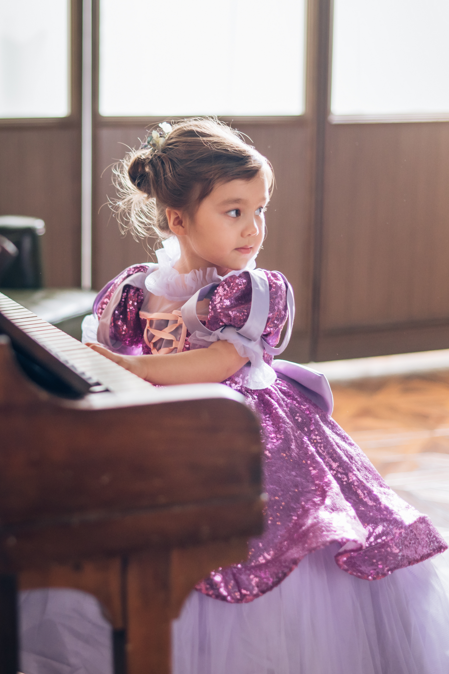 Rapunzel Purple & Pink Puff Sleeve Sequin Gown