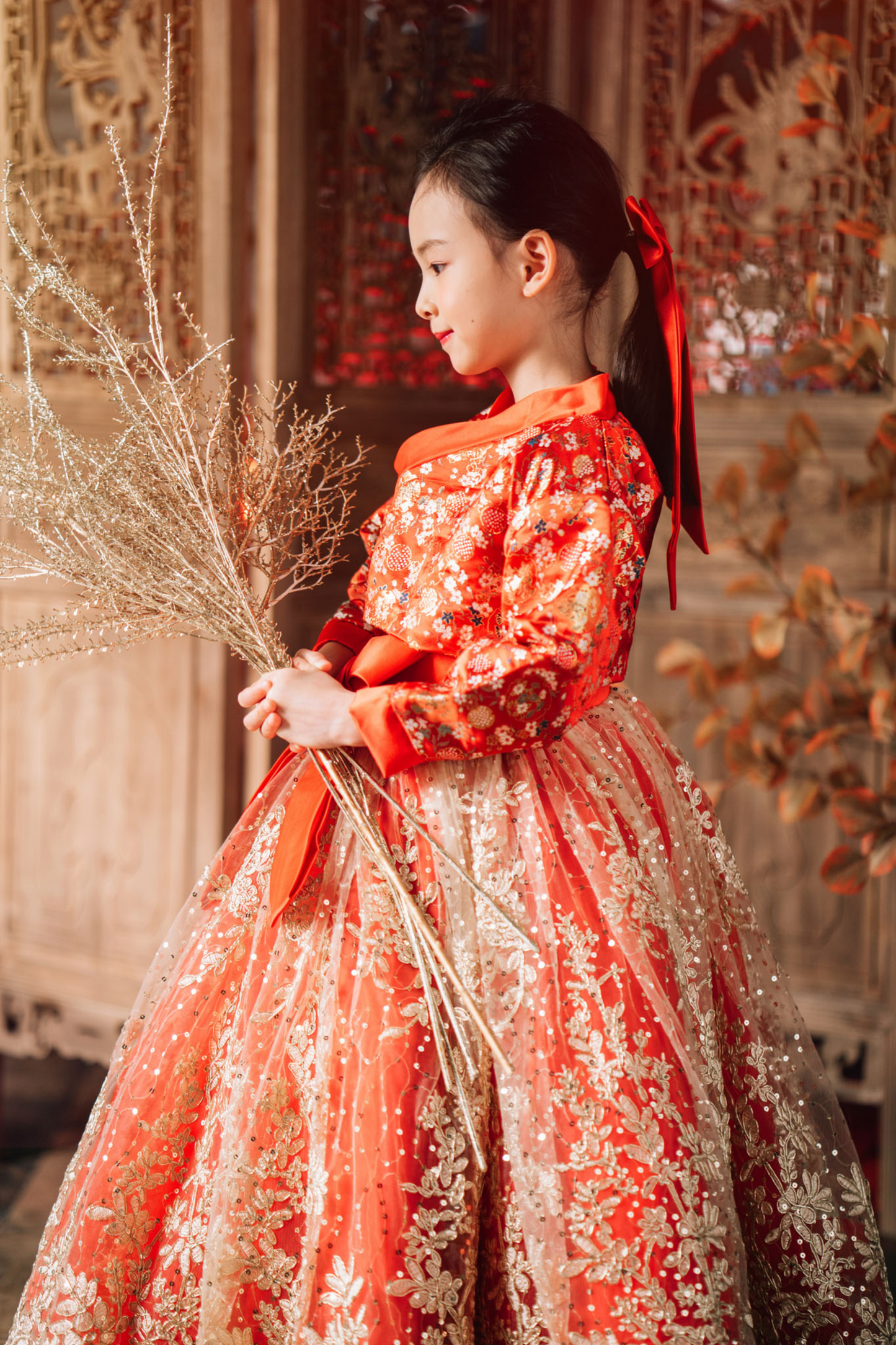 (SOLD OUT) Jade Red & Gold Hanbok Set