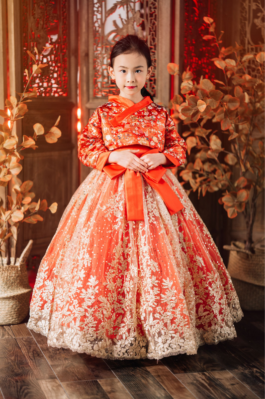 (SOLD OUT) Jade Red & Gold Hanbok Set