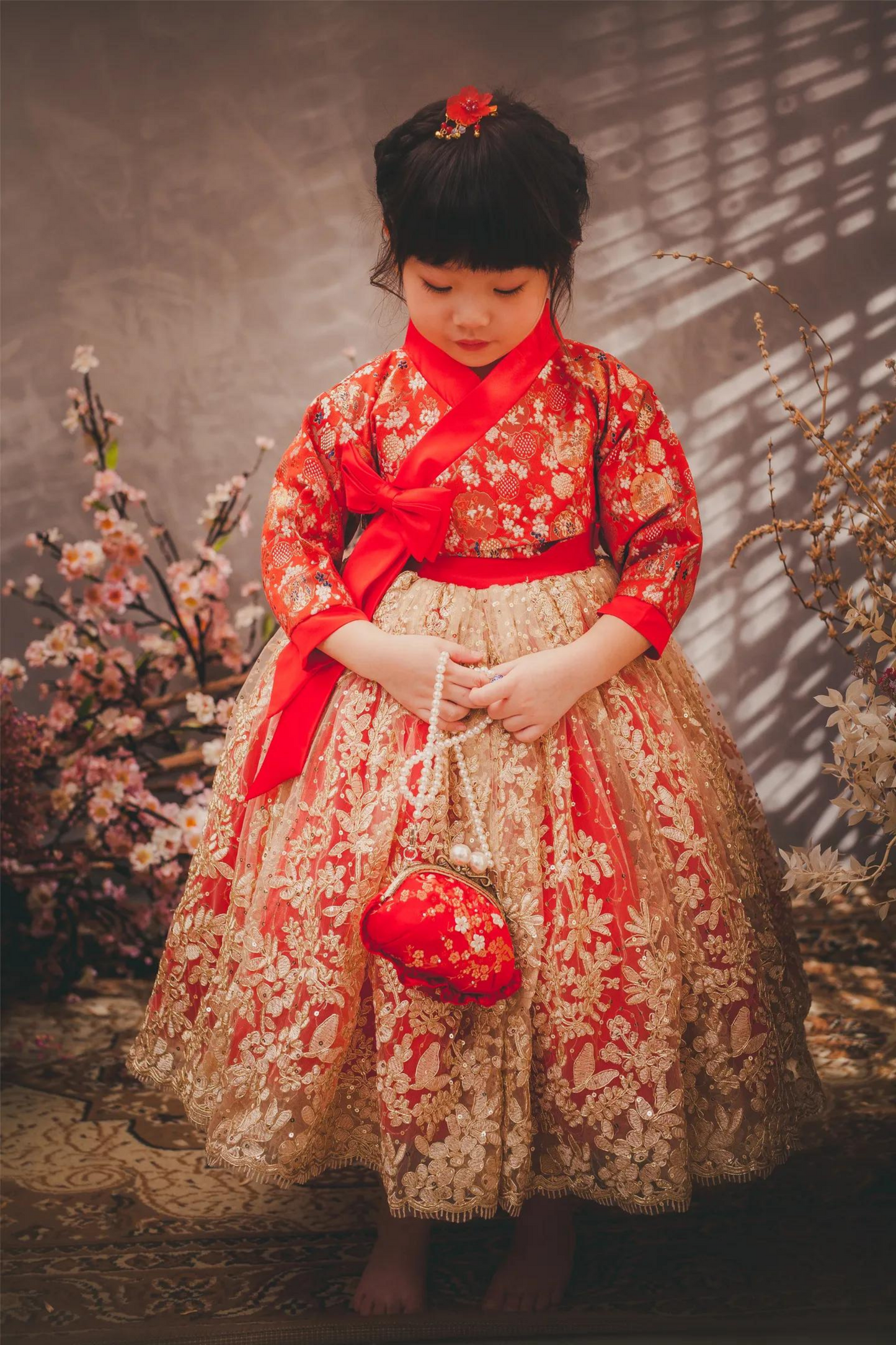 (SOLD OUT) Jade Red & Gold Hanbok Set