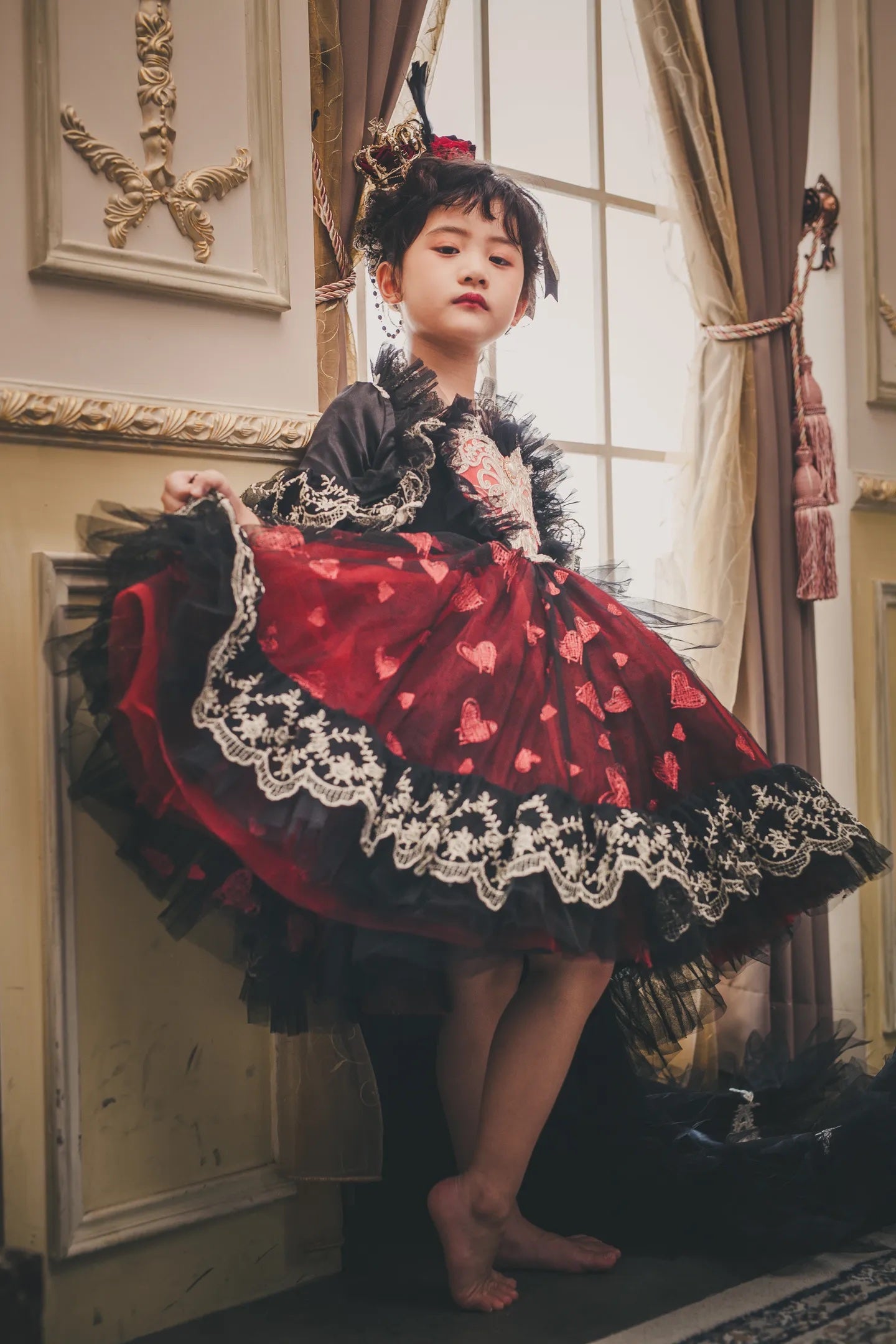Ready-to-Ship ★ Queen of Hearts Red & Black Lace Set (Dress & Coat)