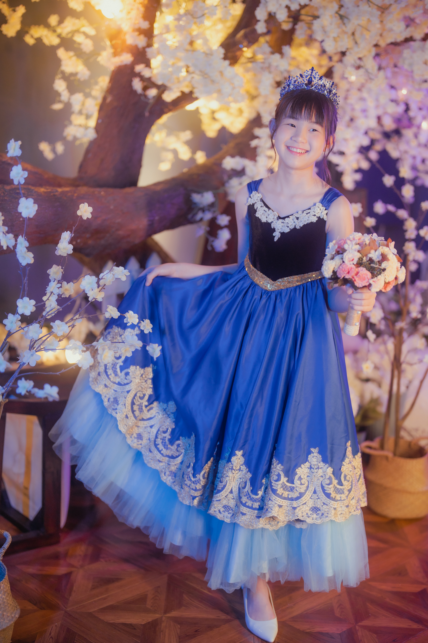 Anna Snow Blue Gown with Magenta Cape