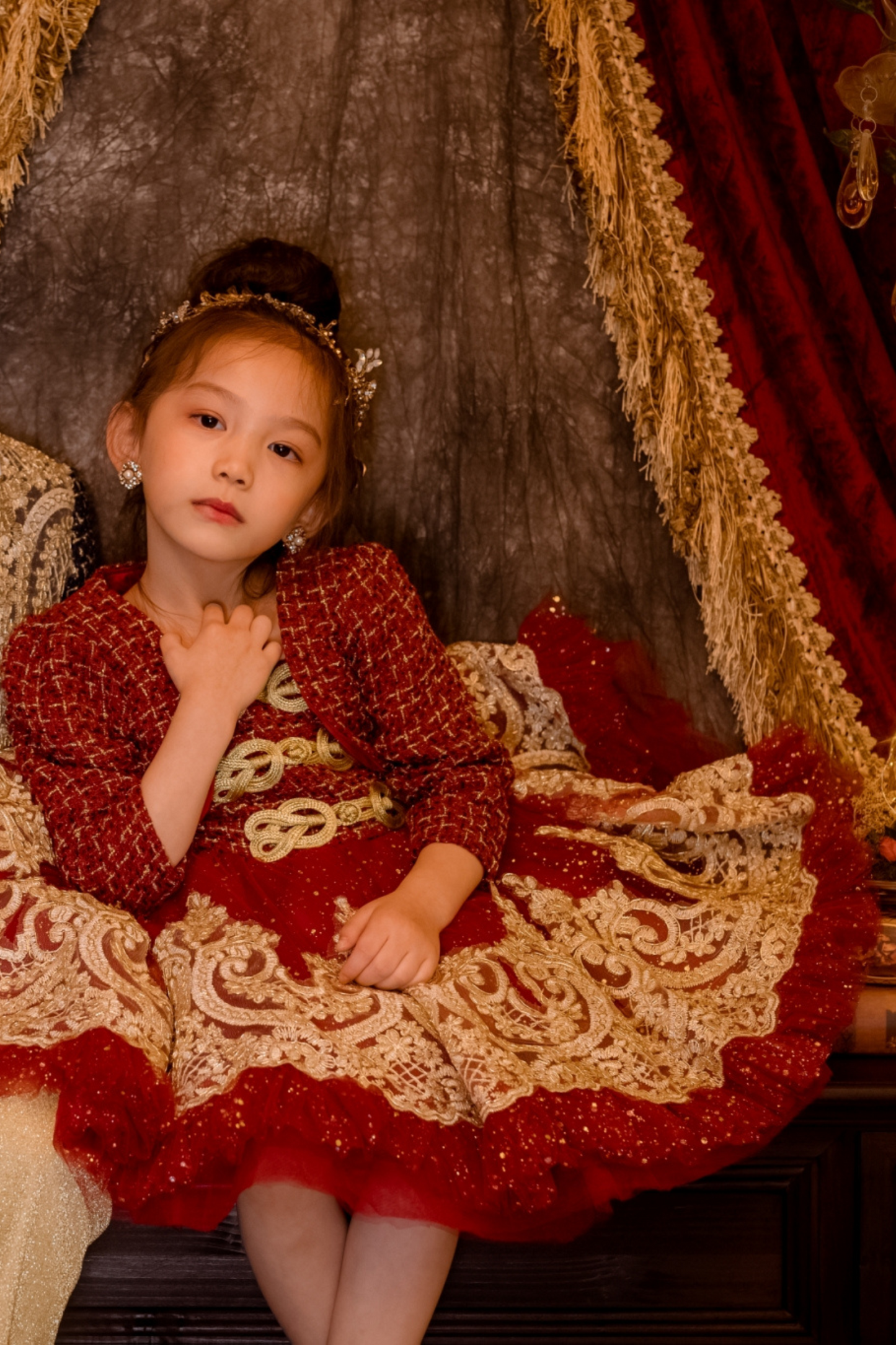 Wine Red Nutcracker Set (Dress + Jacket)