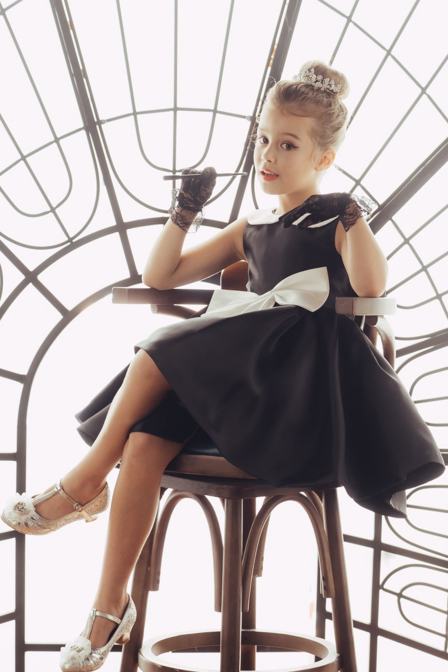 Black Audrey Dress with White Collar