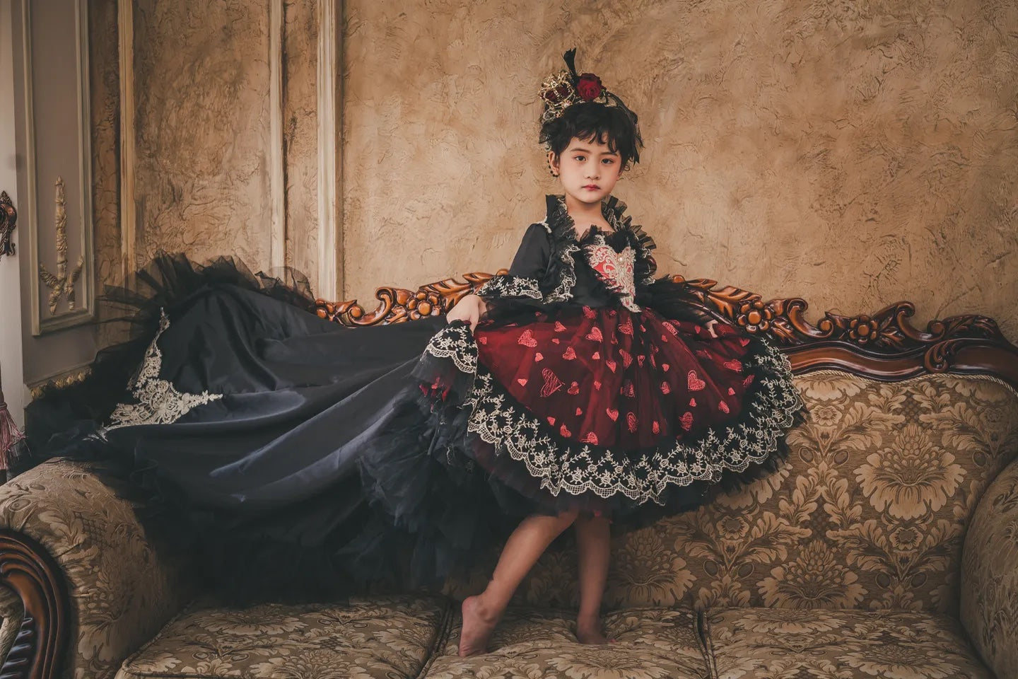 Ready-to-Ship ★ Queen of Hearts Red & Black Lace Set (Dress & Coat)