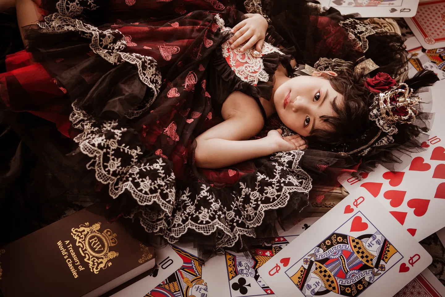 Ready-to-Ship ★ Queen of Hearts Red & Black Lace Set (Dress & Coat)