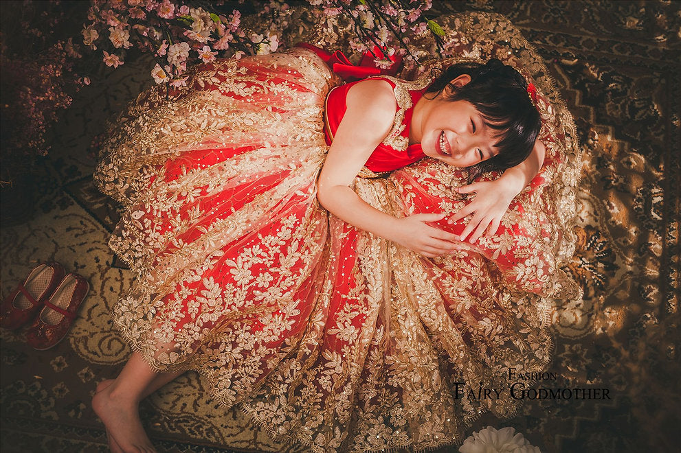(SOLD OUT) Jade Red & Gold Hanbok Set