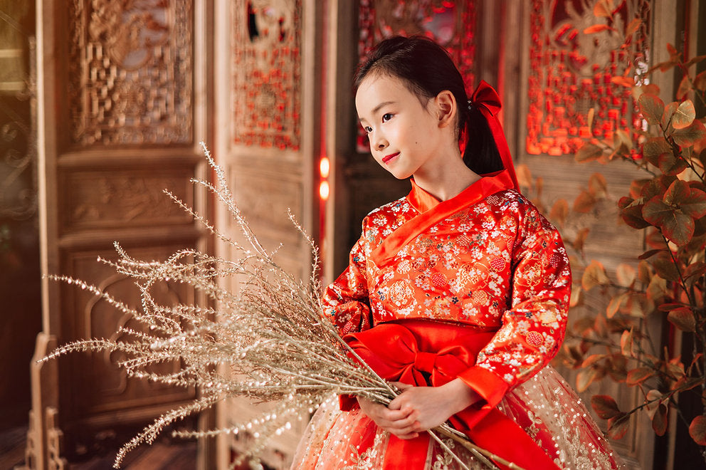 (SOLD OUT) Jade Red & Gold Hanbok Set